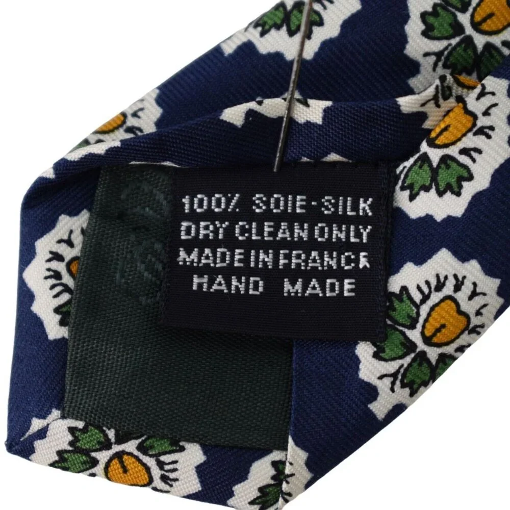 Souleiado Mens Tie Necktie 100% Silk Floral Hand Made in France Blue 58 in